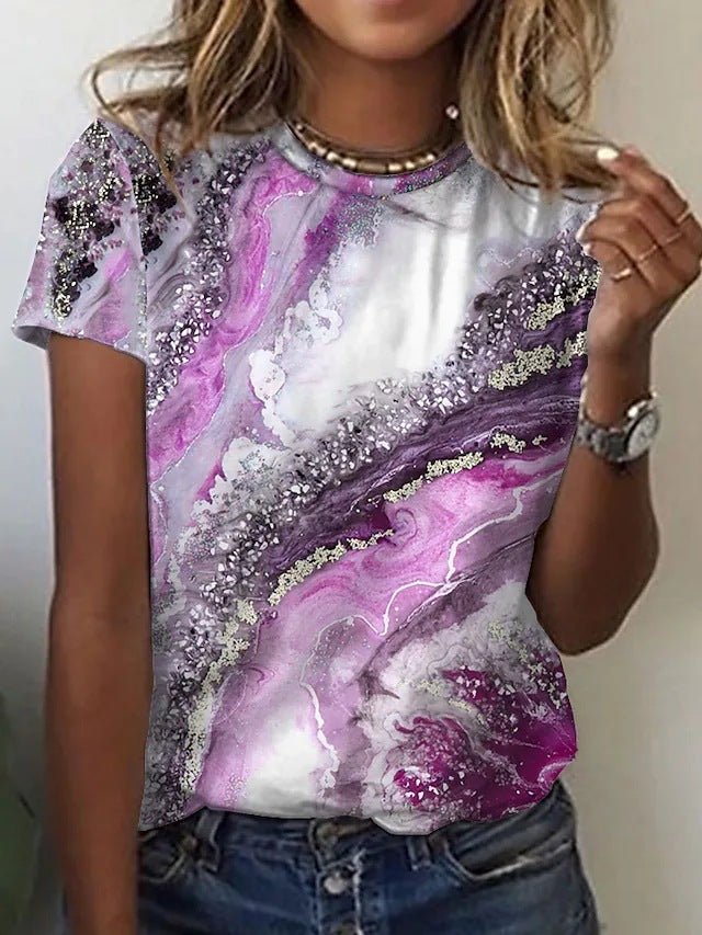 Gradient Print Shirts For Women Loose Casual Short Sleeve Top - NJPH Best Selling 