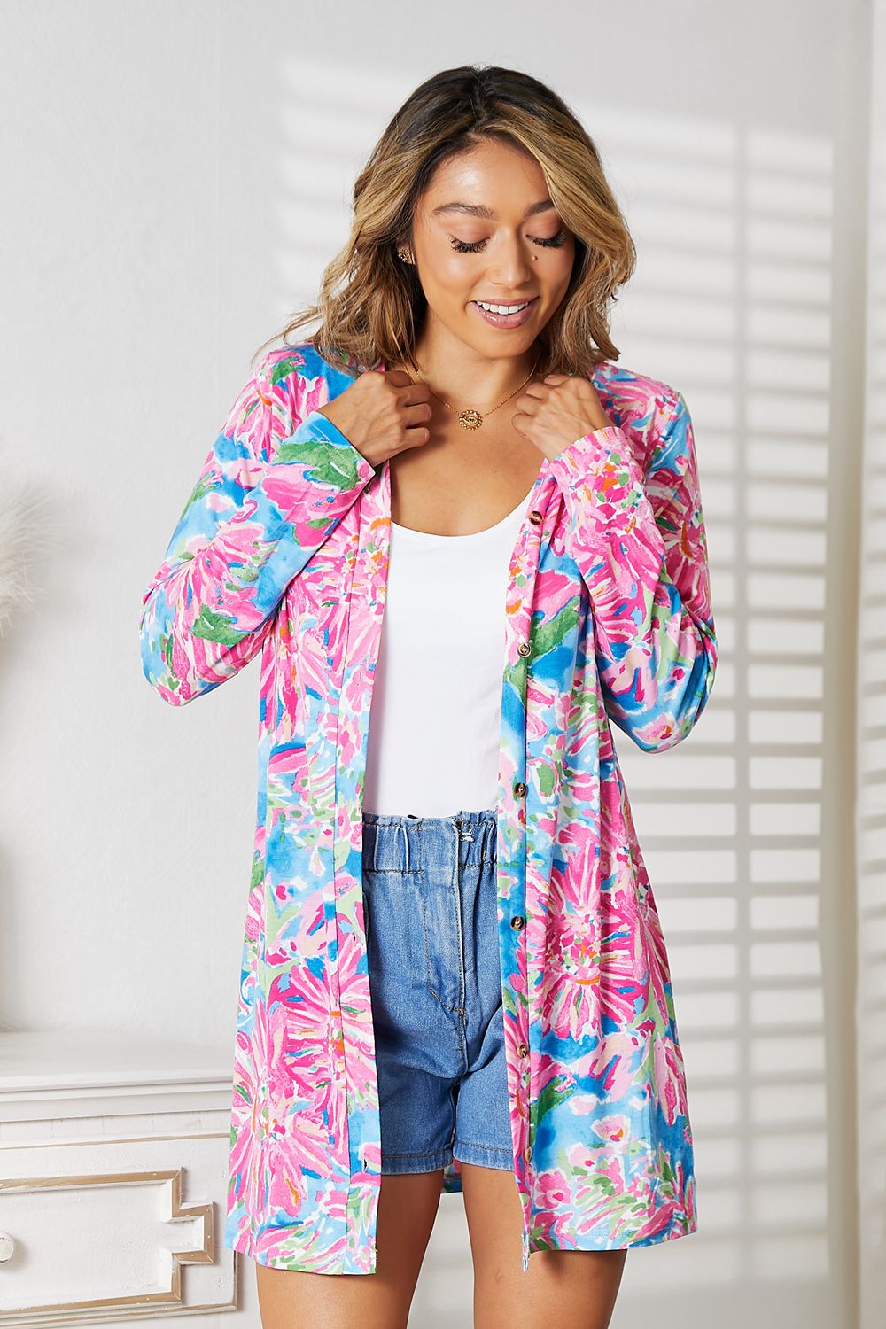 Double Take Floral Open Front Long Sleeve Cardigan - NJPH Best Selling 