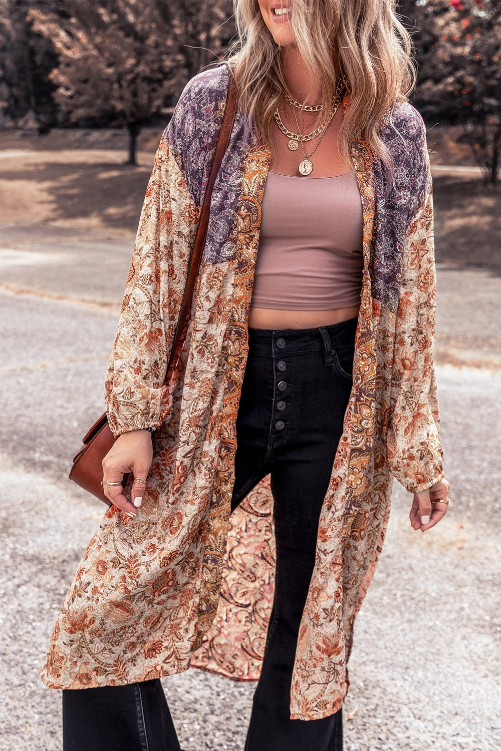 Floral Tassel Tied Open Front Long Sleeve Cardigan - NJPH Best Selling 