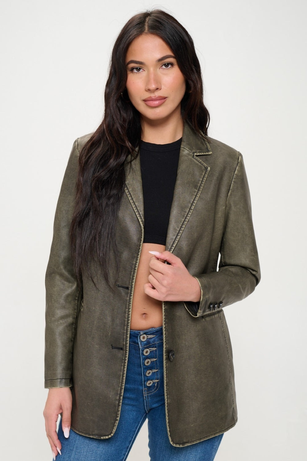 Coalition LA Single-Breasted Vegan Leather Blazer - NJPH Best Selling 