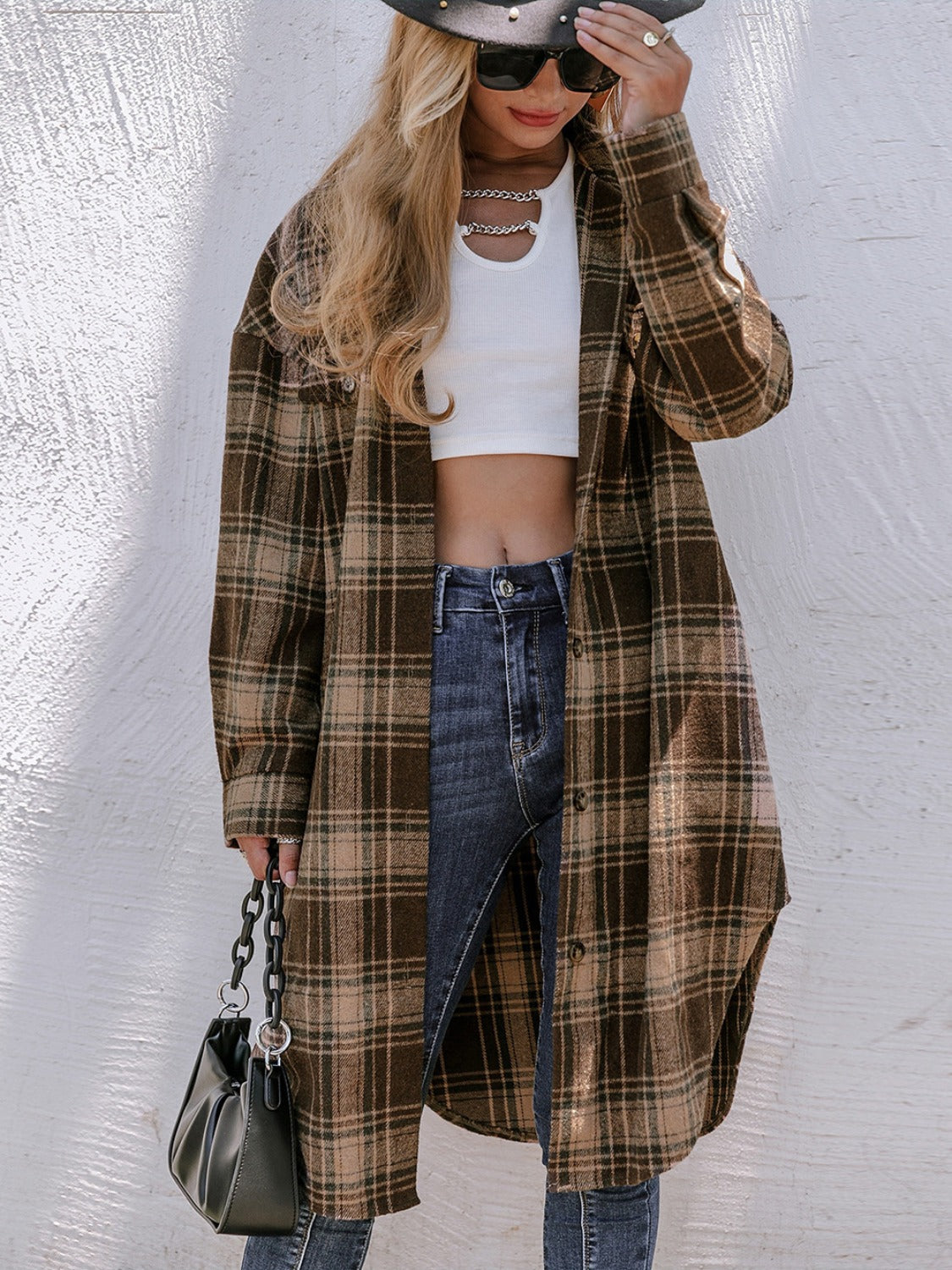 Plaid Button Up Long Sleeve Shacket - NJPH Best Selling 