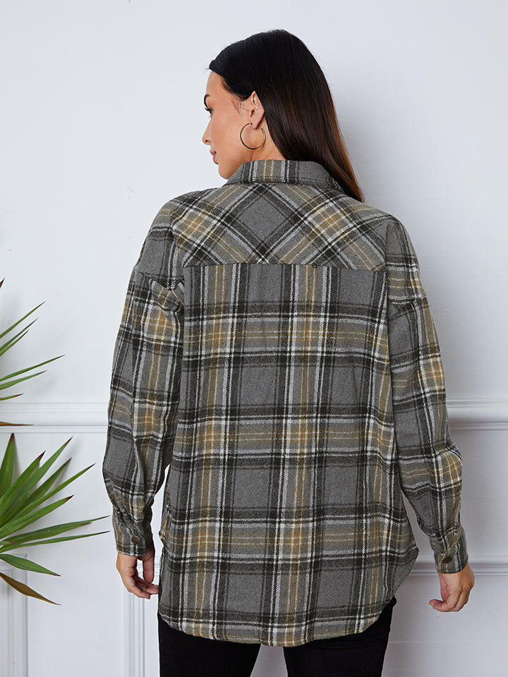 Plaid Snap Down Long Sleeve Shacket - NJPH Best Selling 