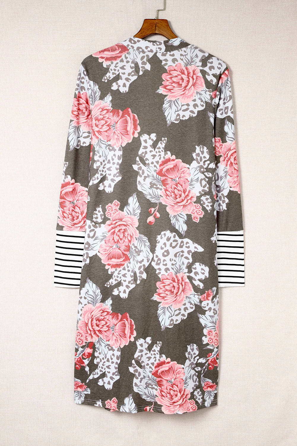 Stripe Detail Sleeve Floral Print Cardigan - NJPH Best Selling 