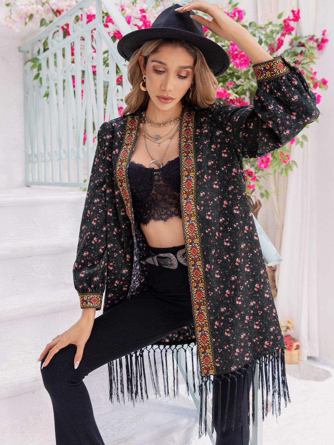 Printed Fringe Detail Cardigan - NJPH Best Selling 