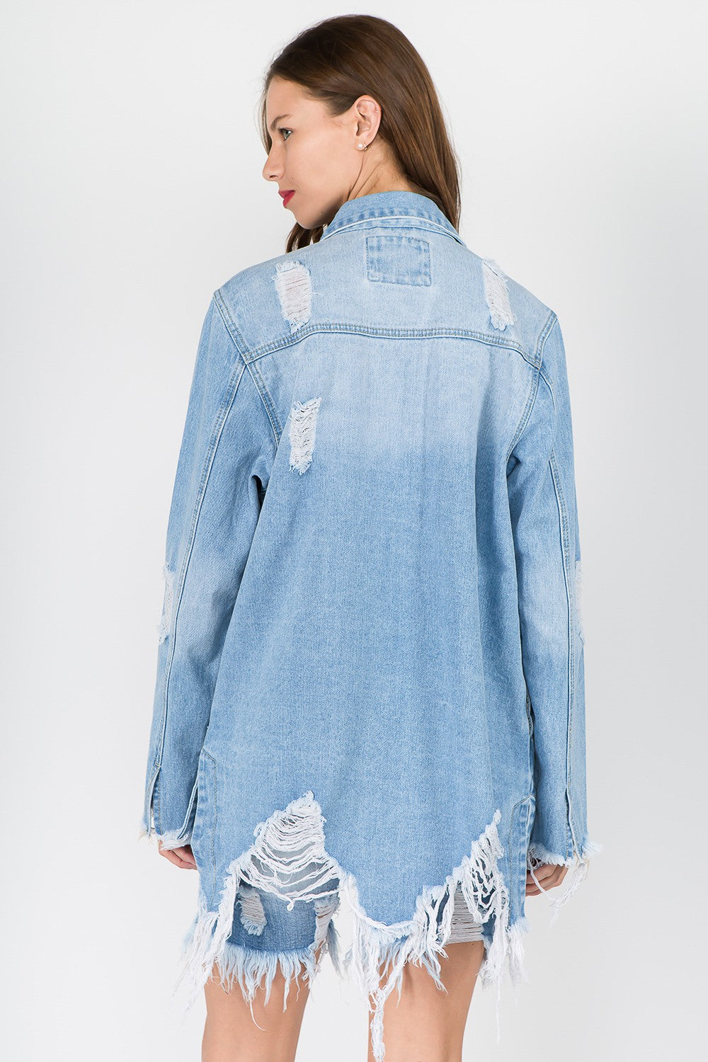 American Bazi Distressed Frayed Hem Denim Jacket - NJPH Best Selling 