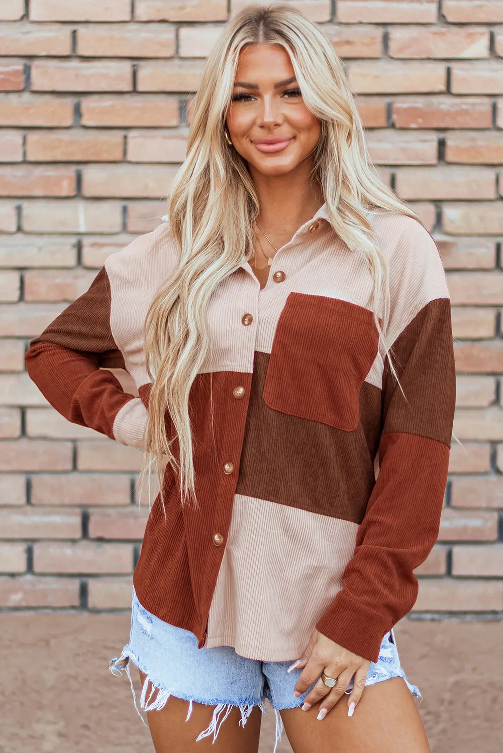 Color Block Long Sleeve Shacket - NJPH Best Selling 