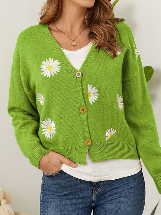 Flower Button Front Dropped Shoulder Cardigan - NJPH Best Selling 