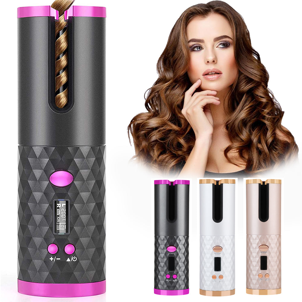 Rechargeable Automatic Hair Curler Women Portable Hair Curling Iron LCD Display Ceramic Curly Rotating Curling Wave Styer - NJPH Best Selling 