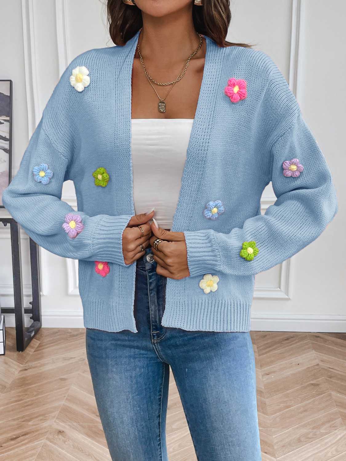 Floral Long Sleeve Open Front Cardigan - NJPH Best Selling 