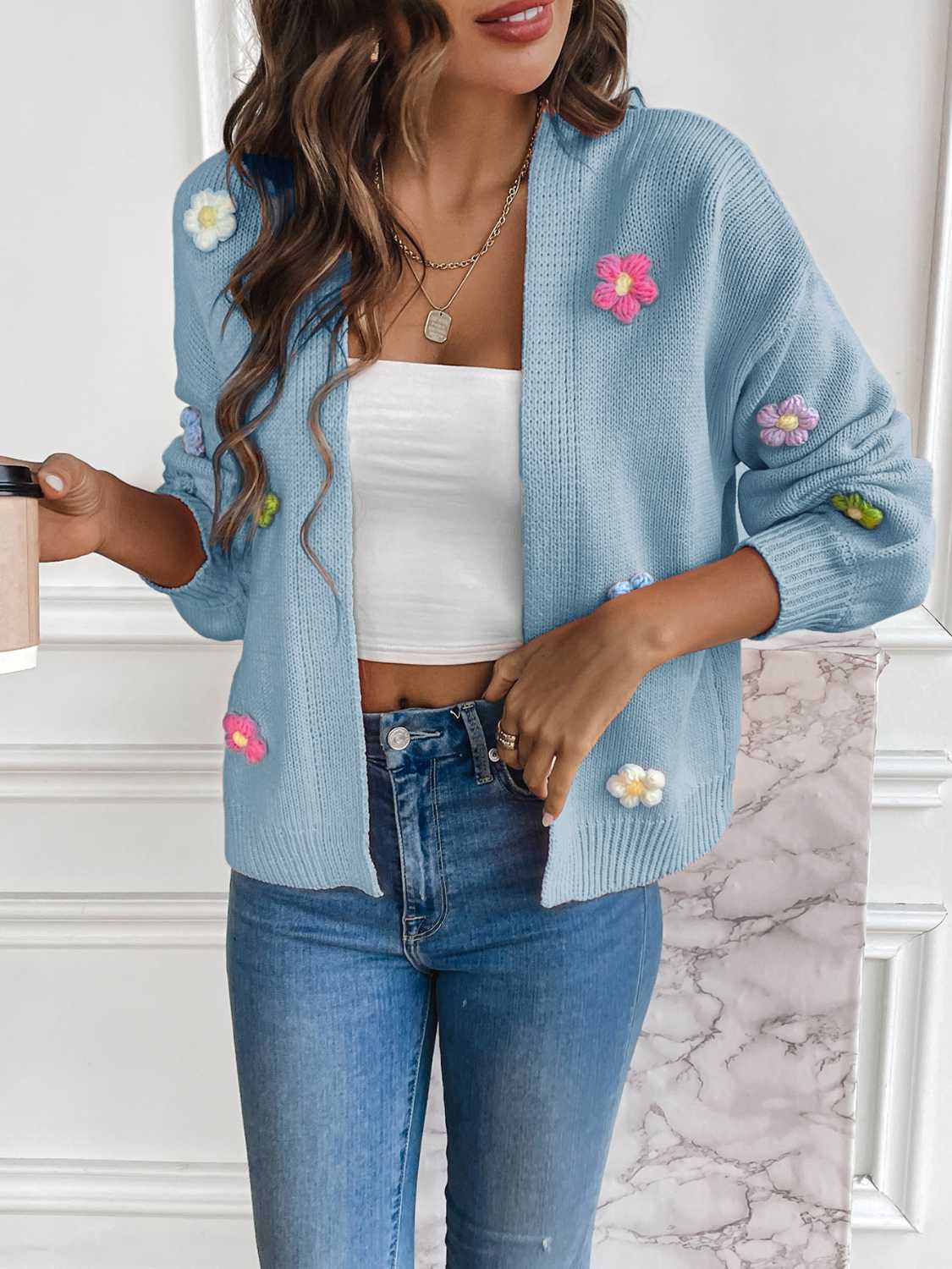 Floral Long Sleeve Open Front Cardigan - NJPH Best Selling 