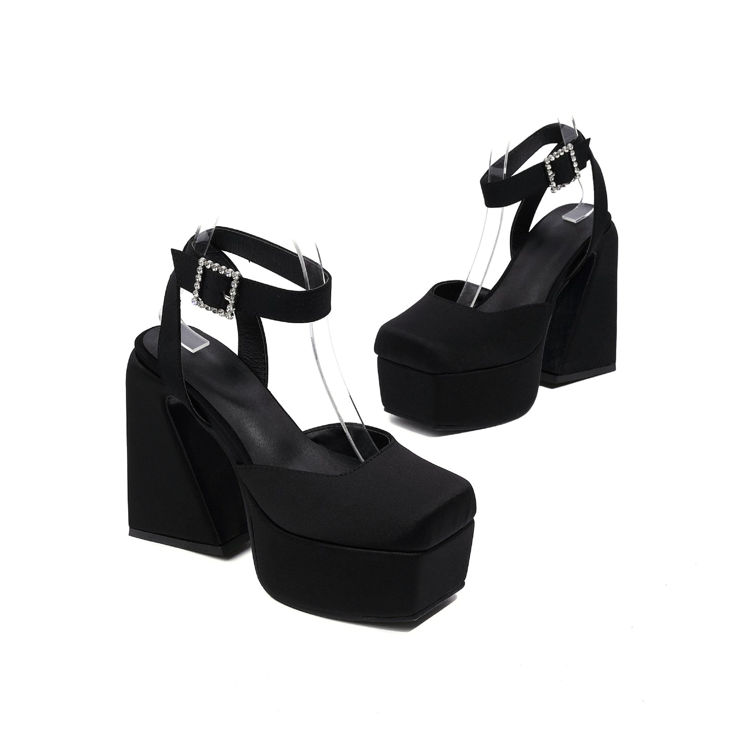 Women's Peep Toe Matte Buckle Thick High Heel Sandals - NJPH Best Selling 