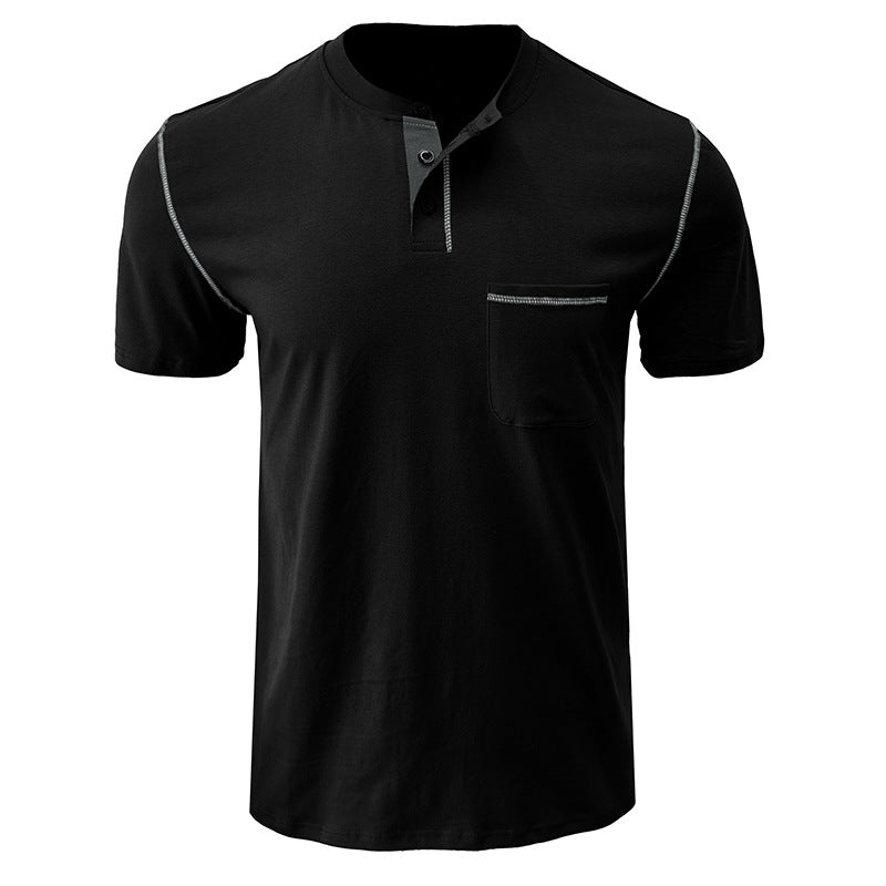 Men's Short-sleeved Men's T-shirt Color Matching Henley Shirt - NJPH Best Selling 