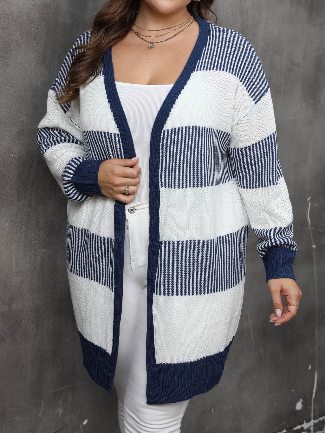 Plus Size Open Front Long Sleeve Cardigan - NJPH Best Selling 