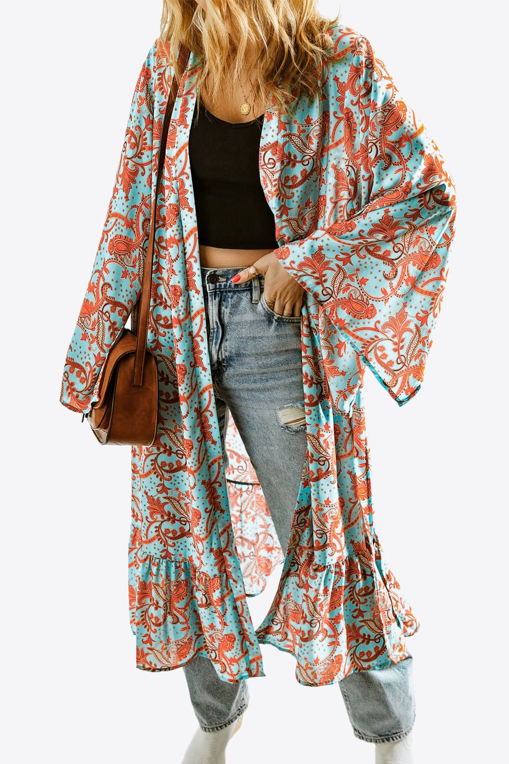 Printed Open Front Duster Cardigan - NJPH Best Selling 