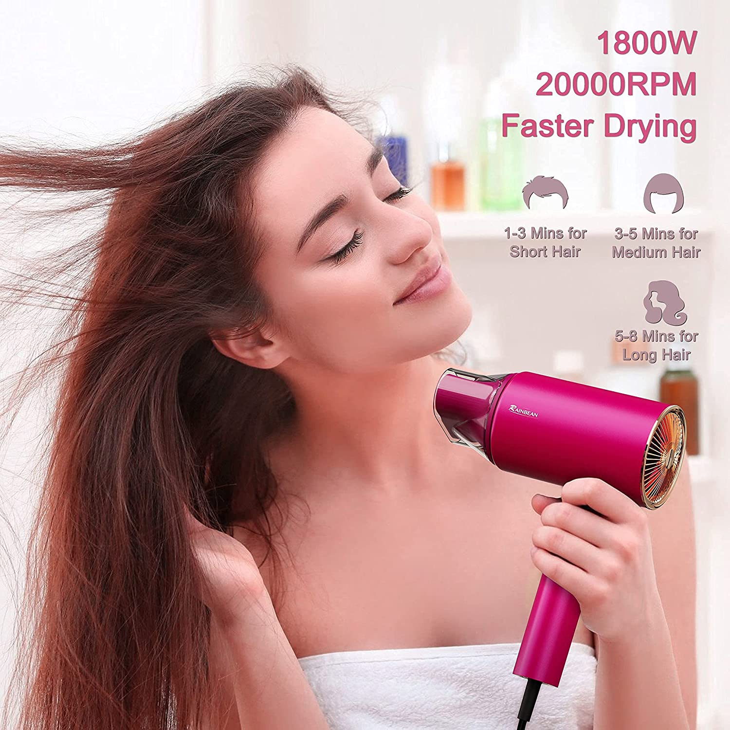 Water Ionic Hair Dryer, 1800W Blow Dryer With Magnetic Nozzle 2 Speed And 3 Heat Settings Powerful Low Noise Fast Drying Travel Hair Dryer For Home Travel - NJPH Best Selling 