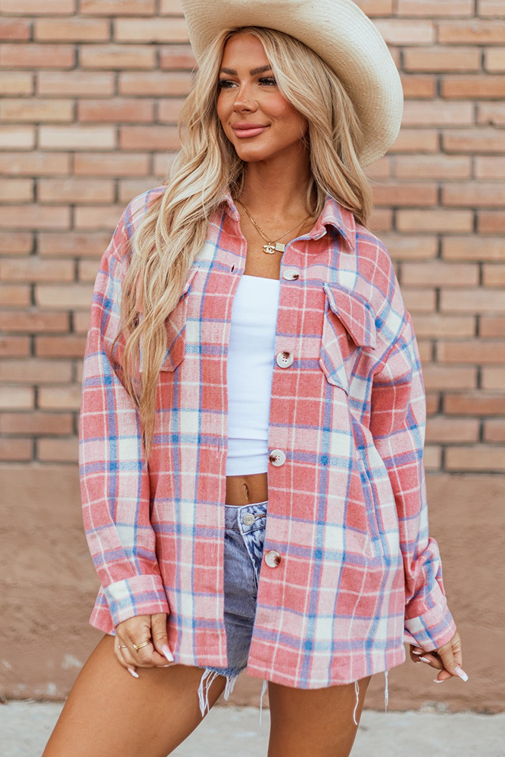 Plaid Button Up Long Sleeve Shacket - NJPH Best Selling 