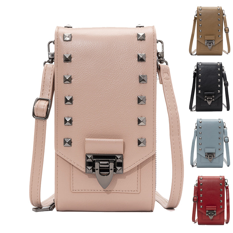 Rivet Design Shoulder Bags Mobile Phone Handbag Solid Color Crossbody Bags Women - NJPH Best Selling 