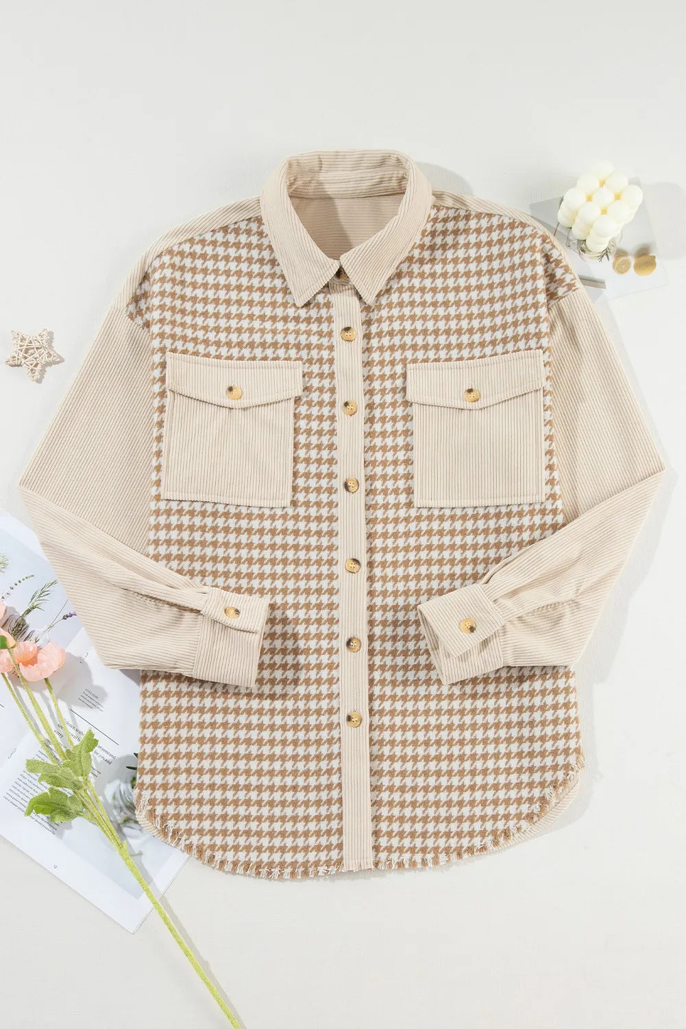 Houndstooth Button Up Long Sleeve Shacket - NJPH Best Selling 