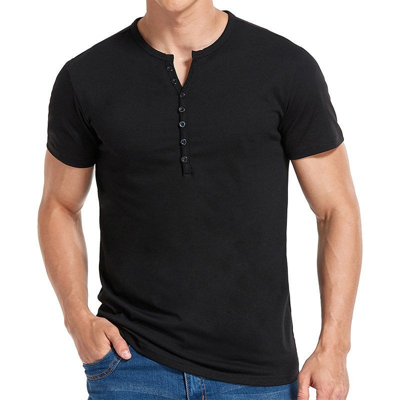 Men's Henley Shirt Short Sleeve Solid Color Top - NJPH Best Selling 