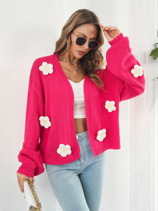 Floral Open Front Long Sleeve Cardigan - NJPH Best Selling 