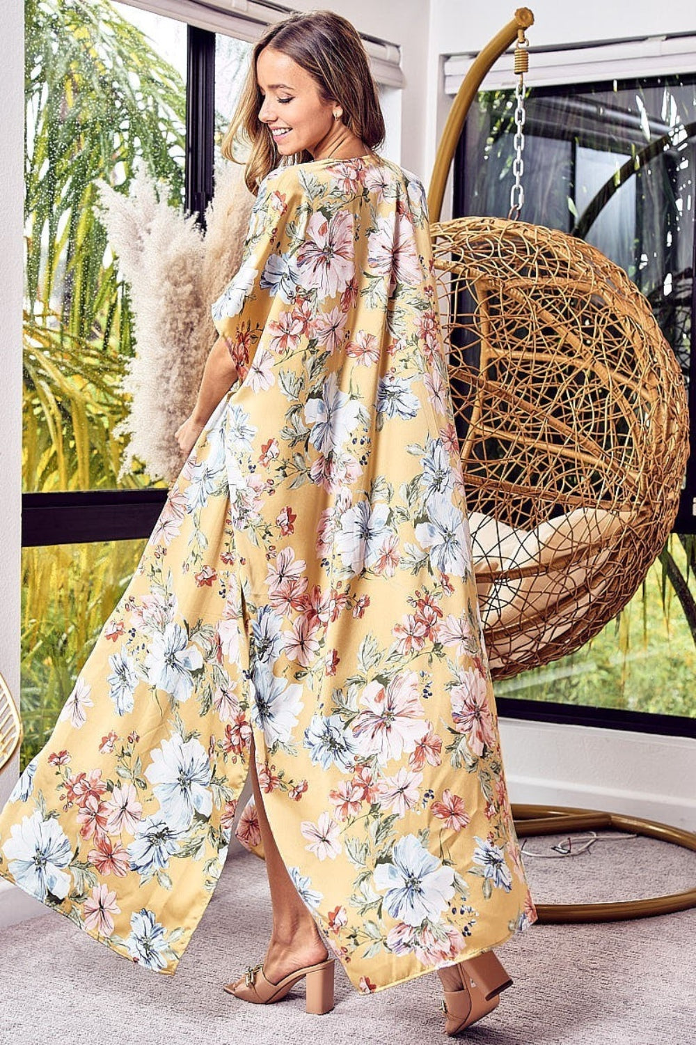 BiBi Floral Side Slit Longline Cardigan - NJPH Best Selling 