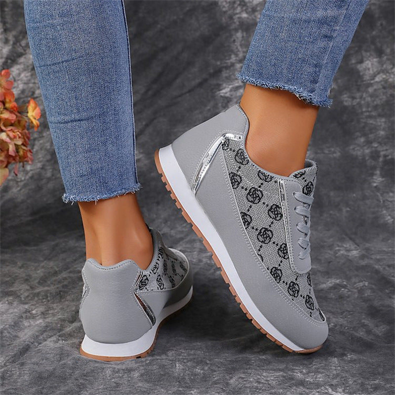 Flower Print Lace-up Sneakers Casual Fashion Lightweight Breathable Walking Running Sports Shoes Women Flats - NJPH Best Selling 