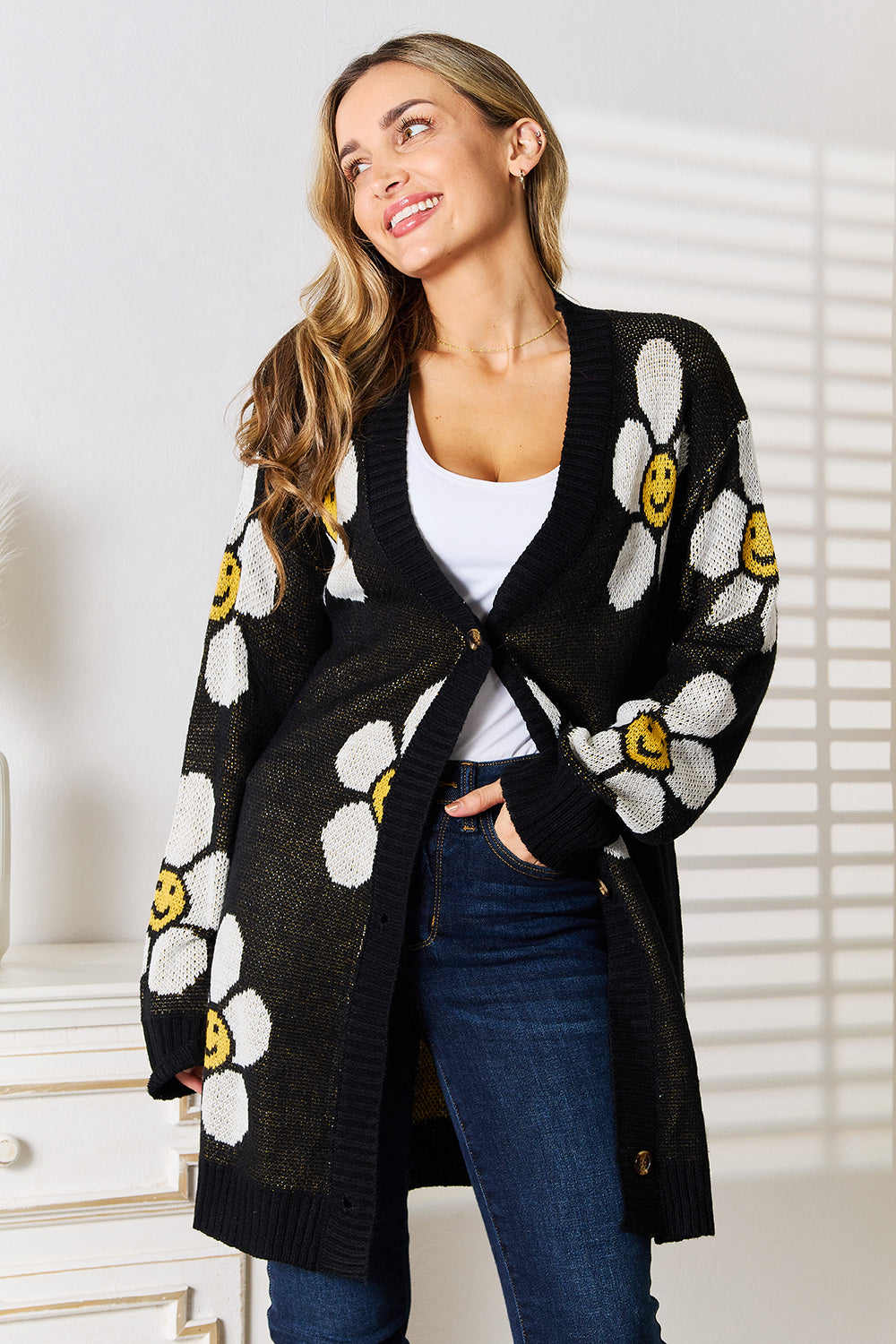 Floral Button Down Longline Cardigan - NJPH Best Selling 