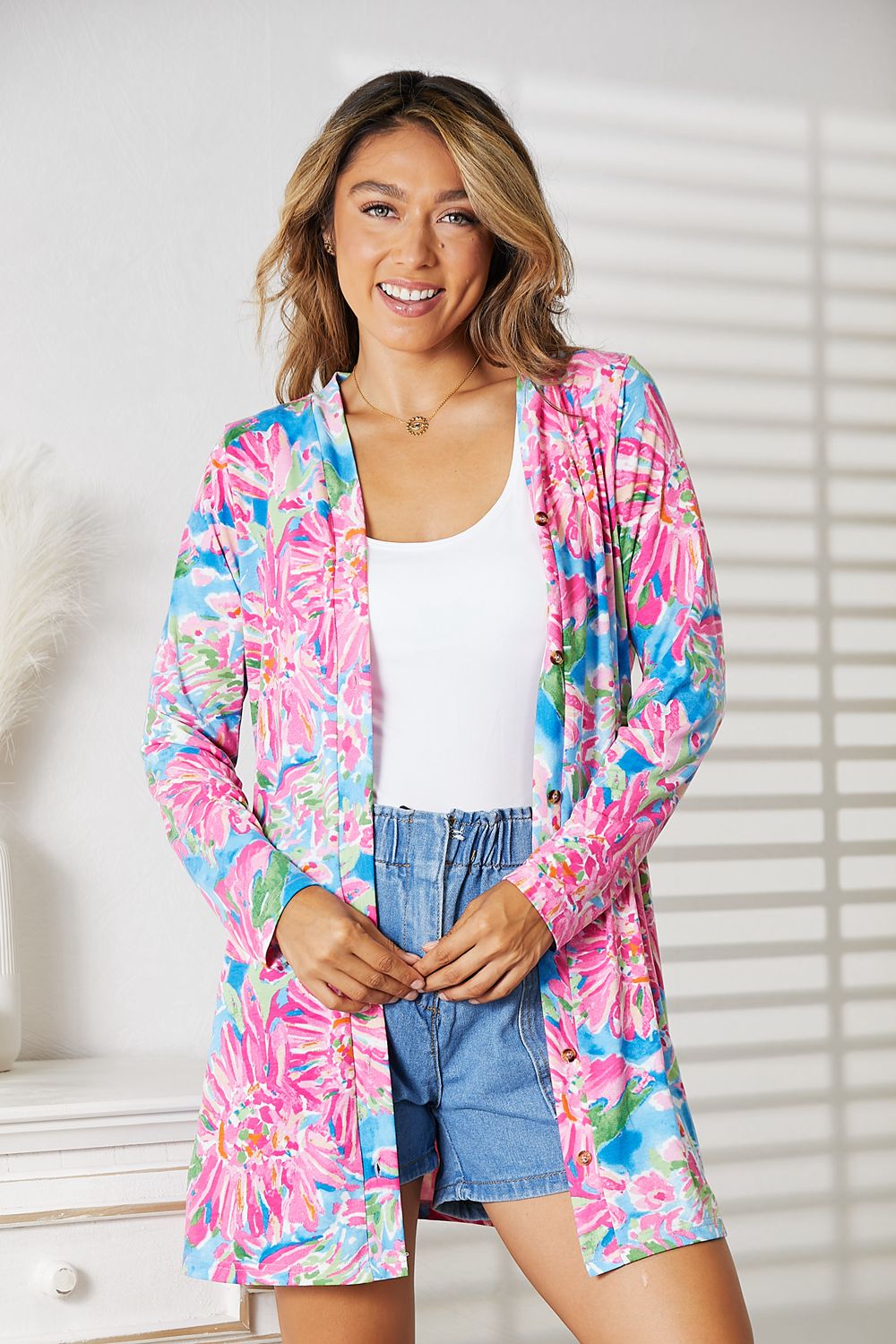 Double Take Floral Open Front Long Sleeve Cardigan - NJPH Best Selling 