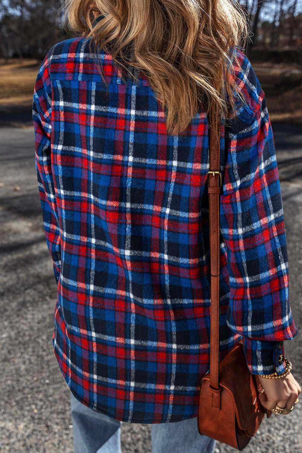 Pocketed Plaid Collared Neck Long Sleeve Shacket - NJPH Best Selling 