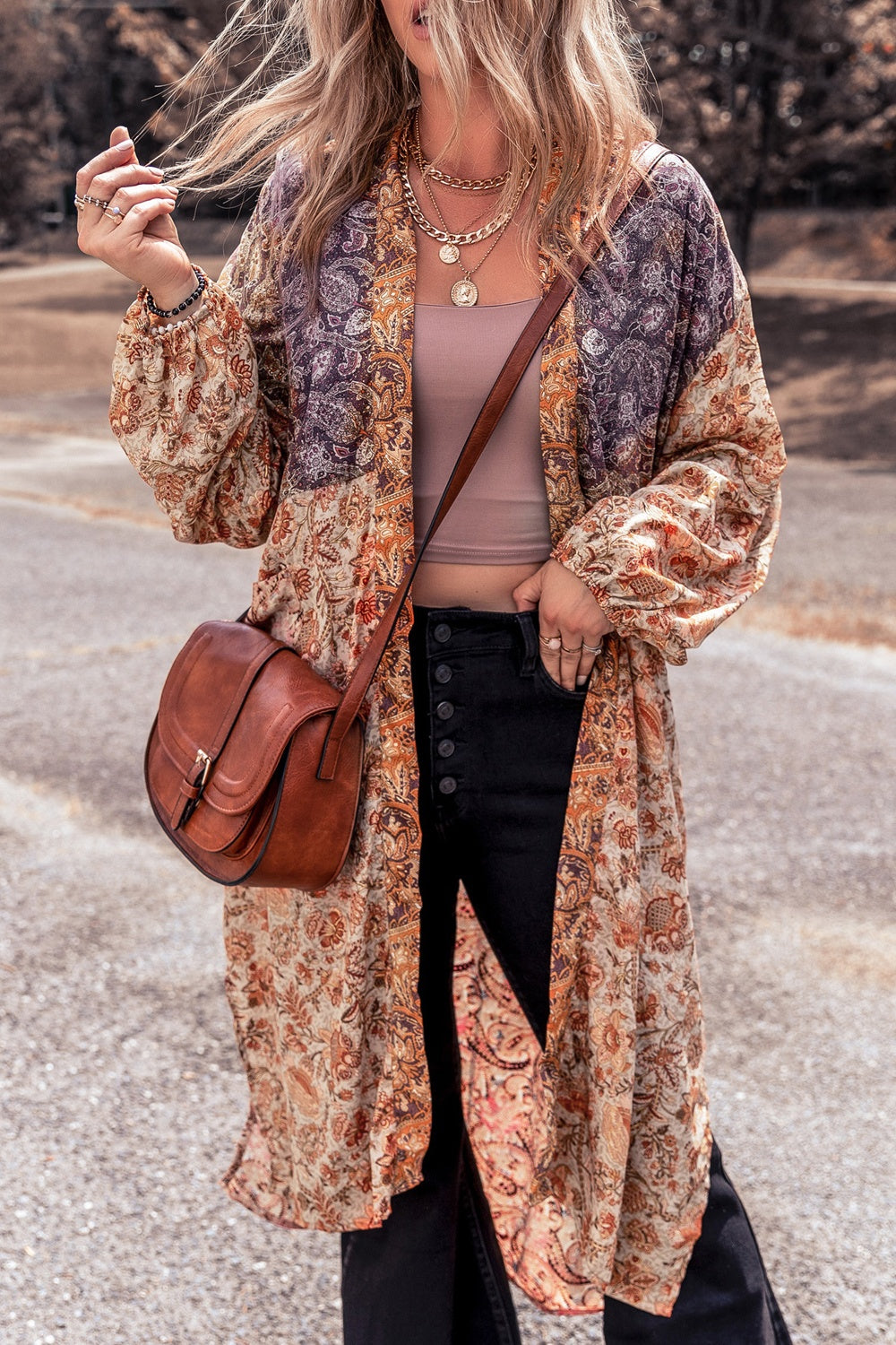 Floral Tassel Tied Open Front Long Sleeve Cardigan - NJPH Best Selling 