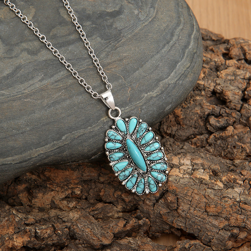 Artificial Turquoise Pendant Alloy Necklace - NJPH Best Selling 