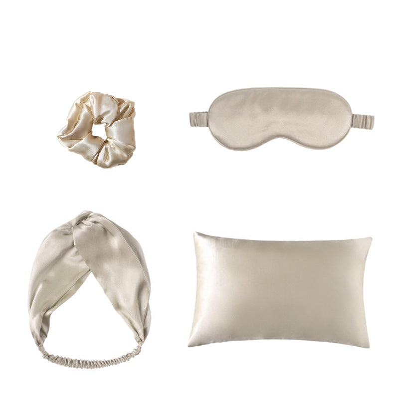 Double-sided Silk Eye Mask Pillowcase Hair Tie Four-piece Set - NJPH Best Selling 