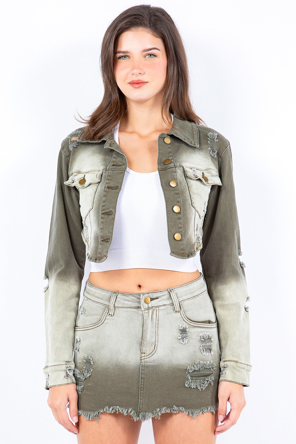 American Bazi Distressed Ombre Washed Cropped Denim Jacket - NJPH Best Selling 