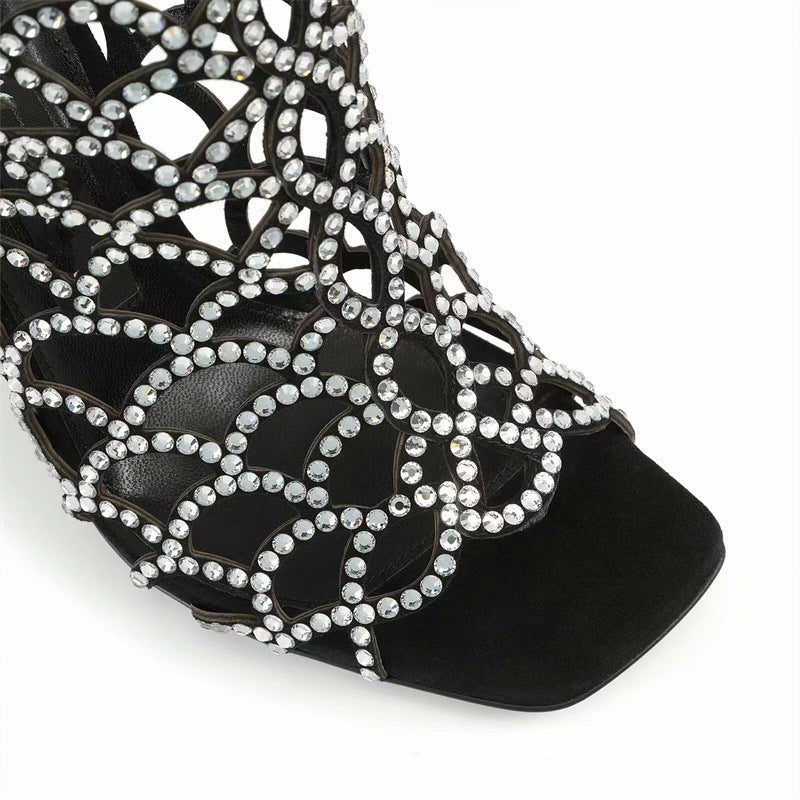 Women's Peep Toe Rhinestone Hollow High Heels - NJPH Best Selling 