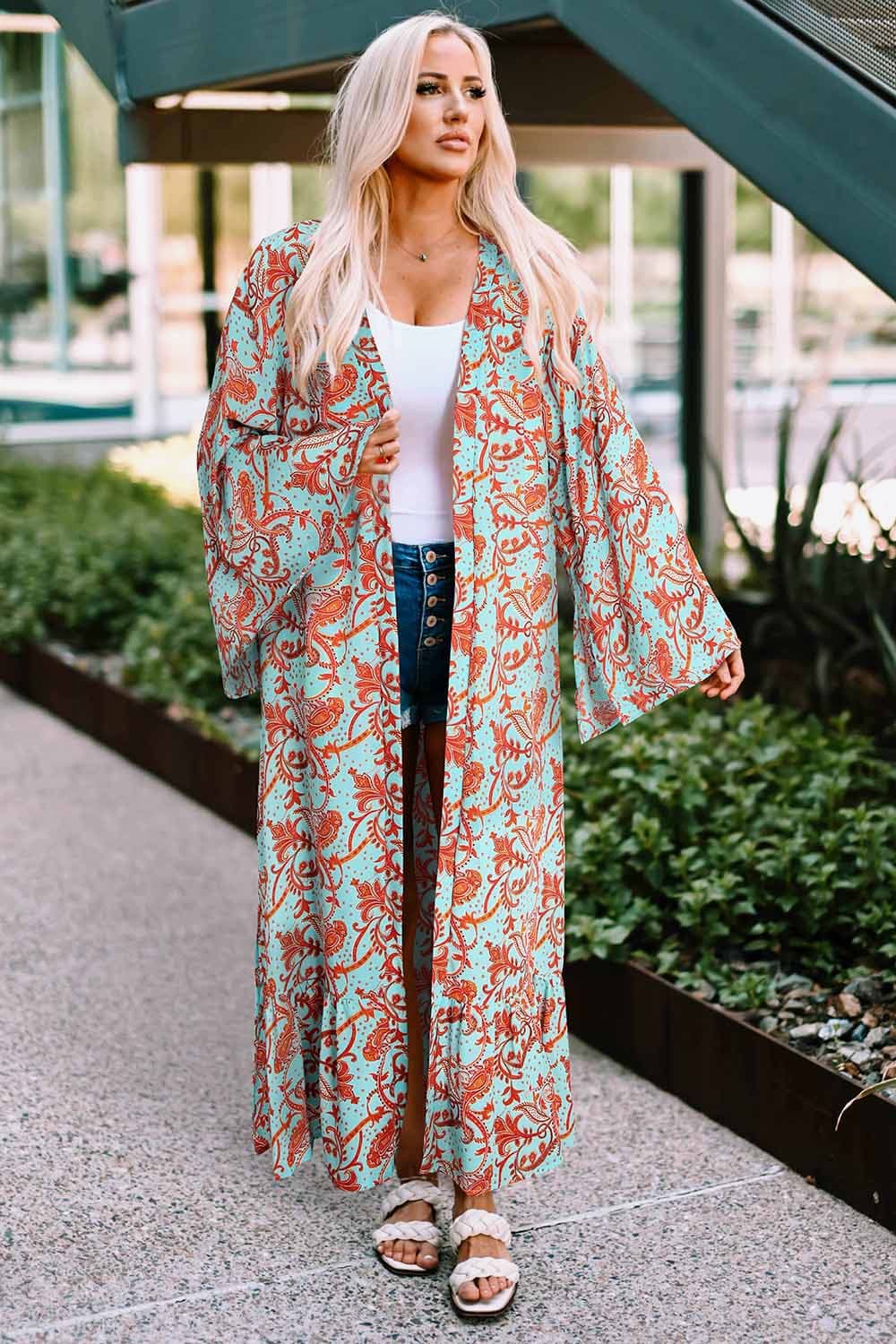 Printed Open Front Duster Cardigan - NJPH Best Selling 