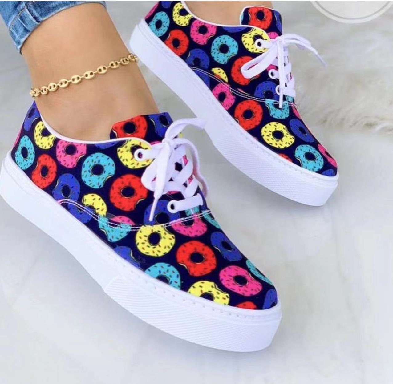 Lace-up Flats Shoes Print Canvas Fashion Walking Sneakers Women - NJPH Best Selling 