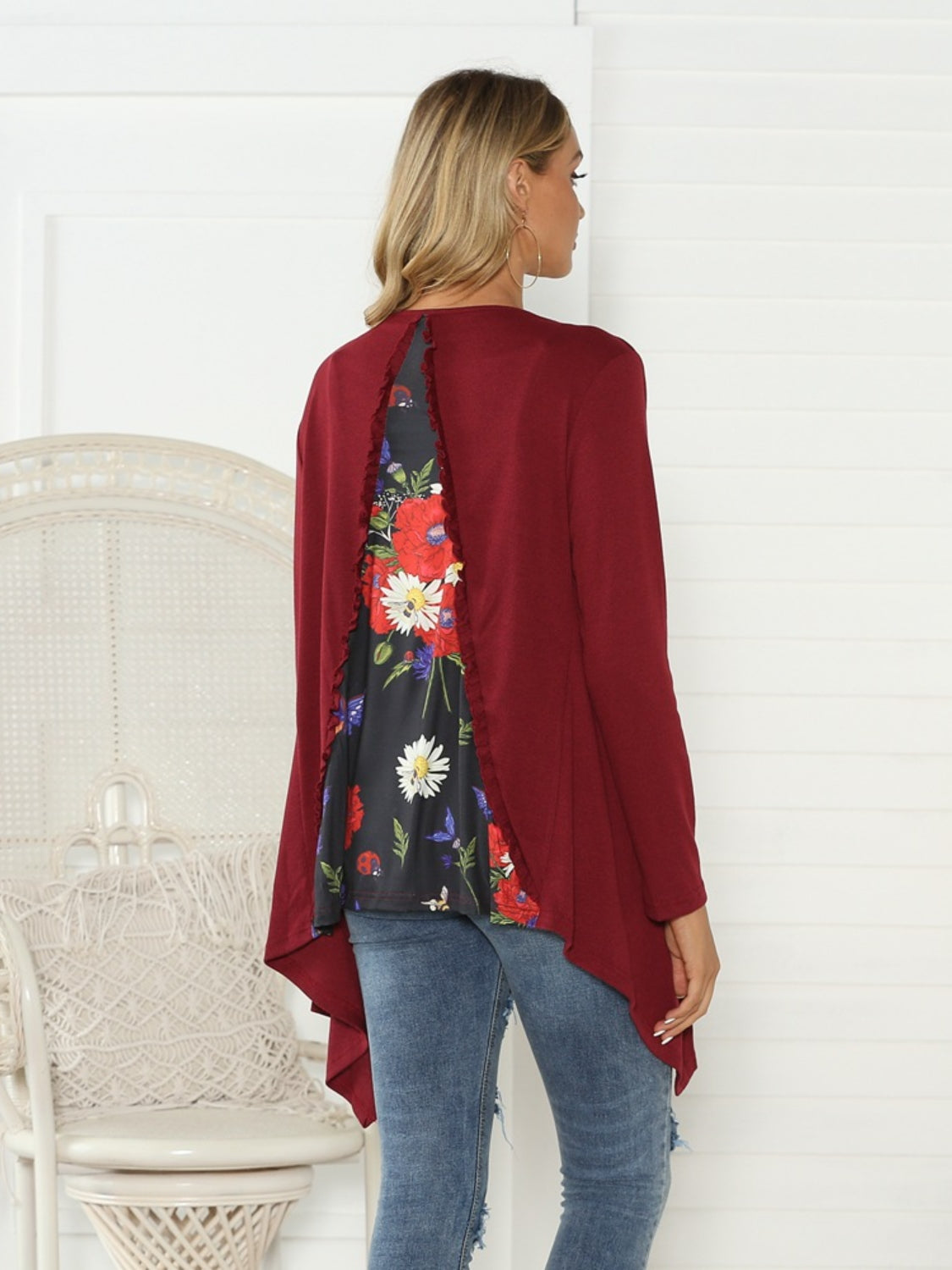 Floral Open Front Long Sleeve Cardigan - NJPH Best Selling 