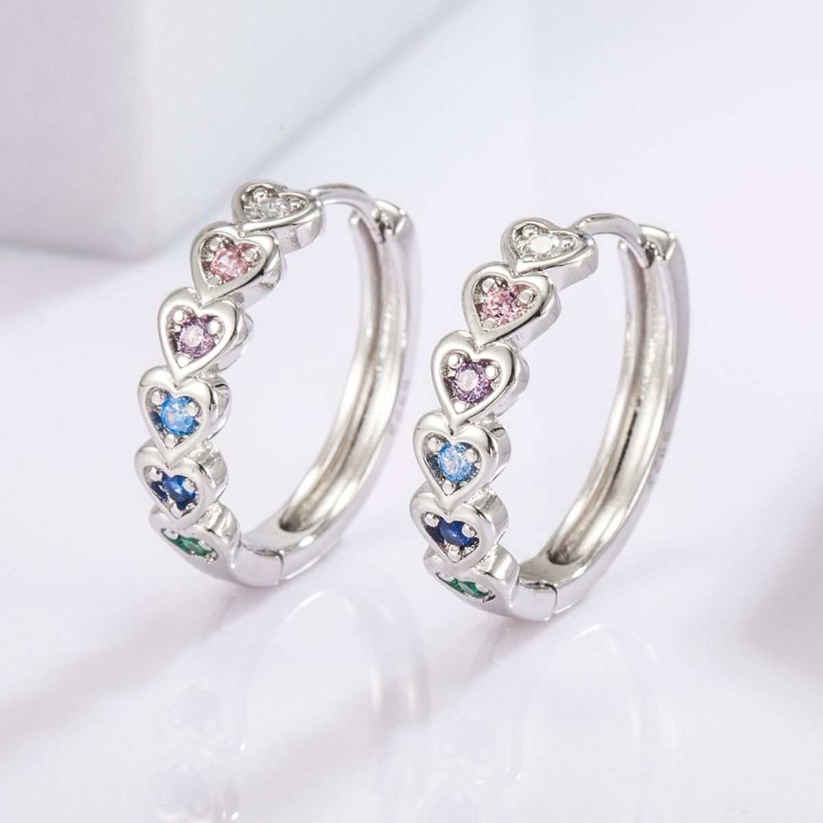 925 Sterling Silver Inlaid Zircon Heart Huggie Earrings - NJPH Best Selling 