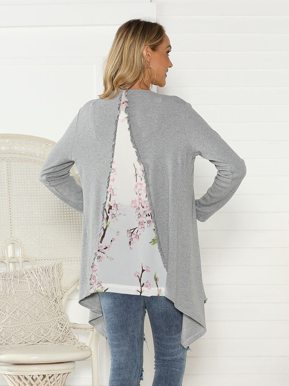 Floral Open Front Long Sleeve Cardigan - NJPH Best Selling 