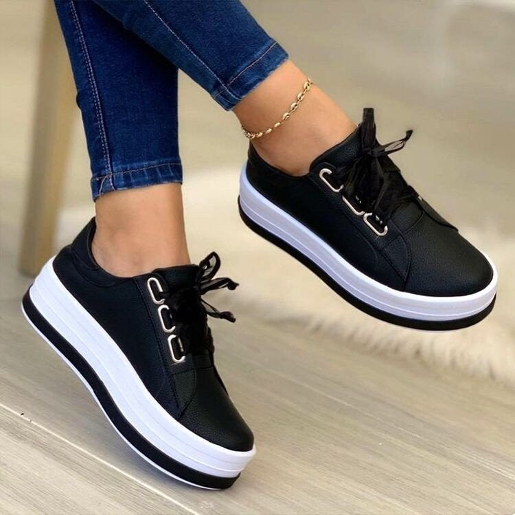 Fashion Flats Sneakers Women Ribbon Lace-up Platform Shoes - NJPH Best Selling 