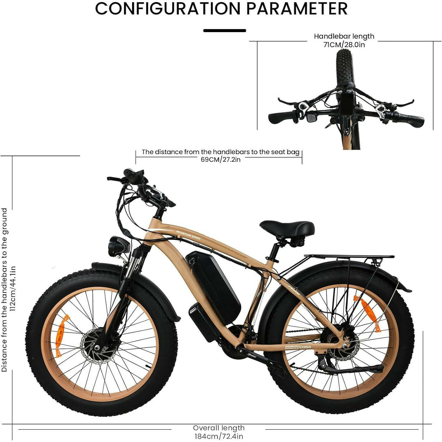 Khaki Electric Bike Adults 2000W - Electric Bike With 26 Inches Fat Tire 20AH Removable Battery, 21 Speed For Electric Mountain Ebike - NJPH Best Selling 