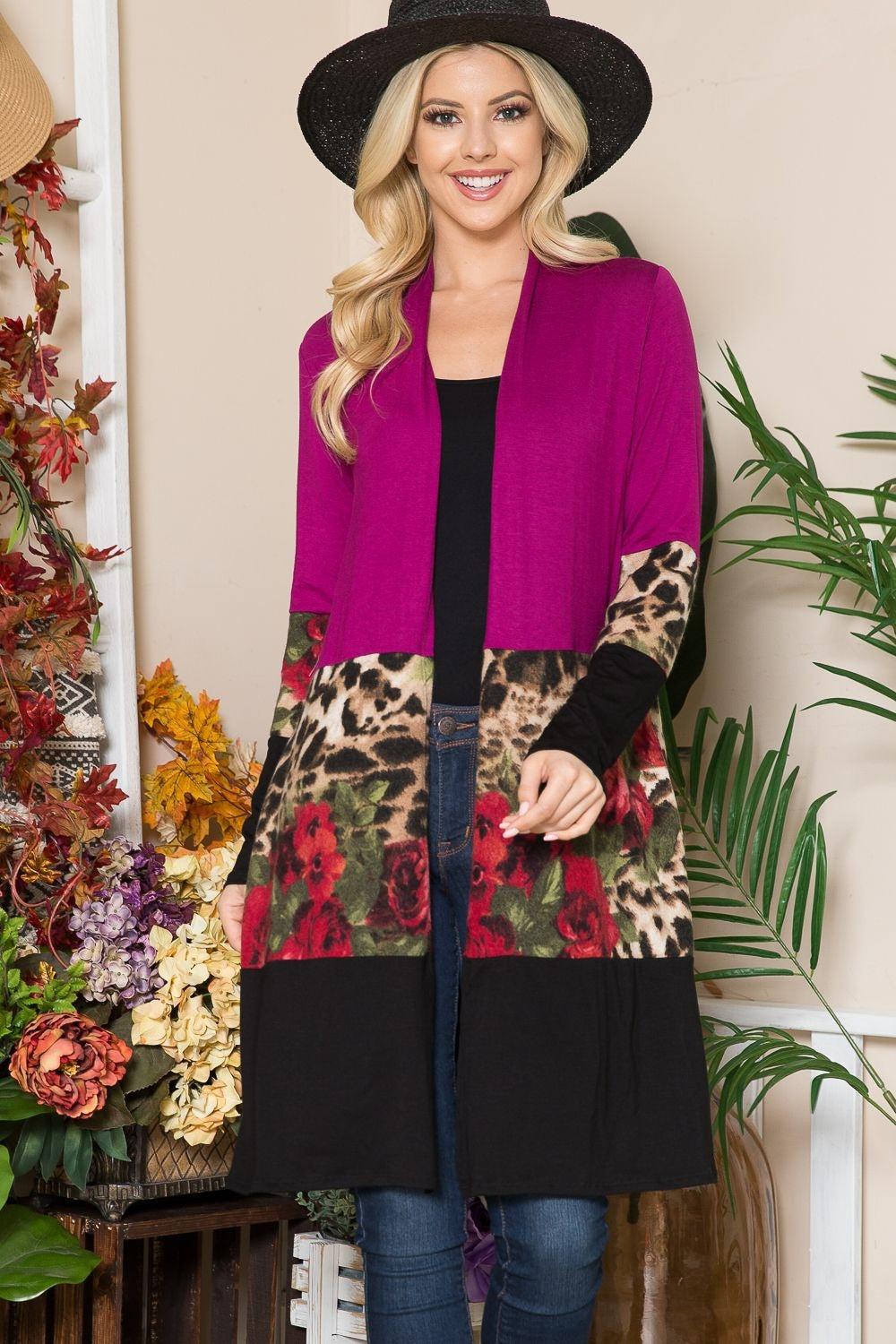 Celeste Full Size Color Block Open Front Cardigan - NJPH Best Selling 