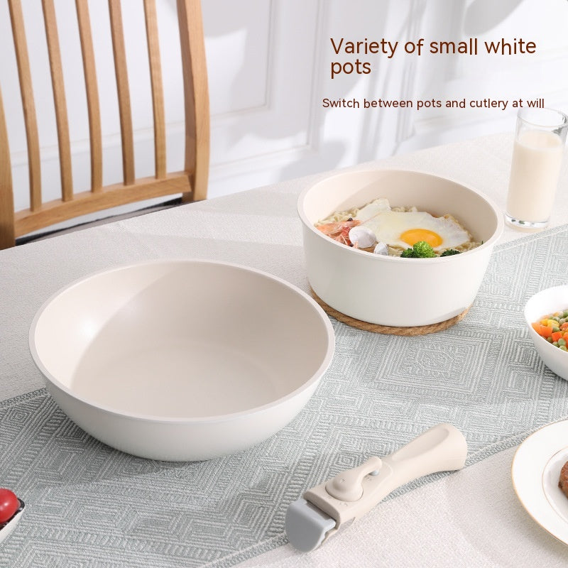 Removable Handle Non-stick Pan Thickened Flat Small White Pot - NJPH Best Selling 