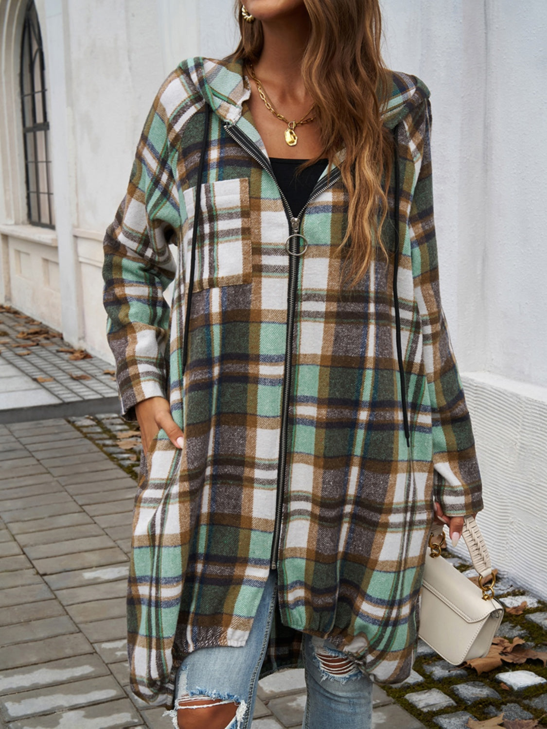 Devine Plaid Zip Up Hooded Coat - NJPH Best Selling 