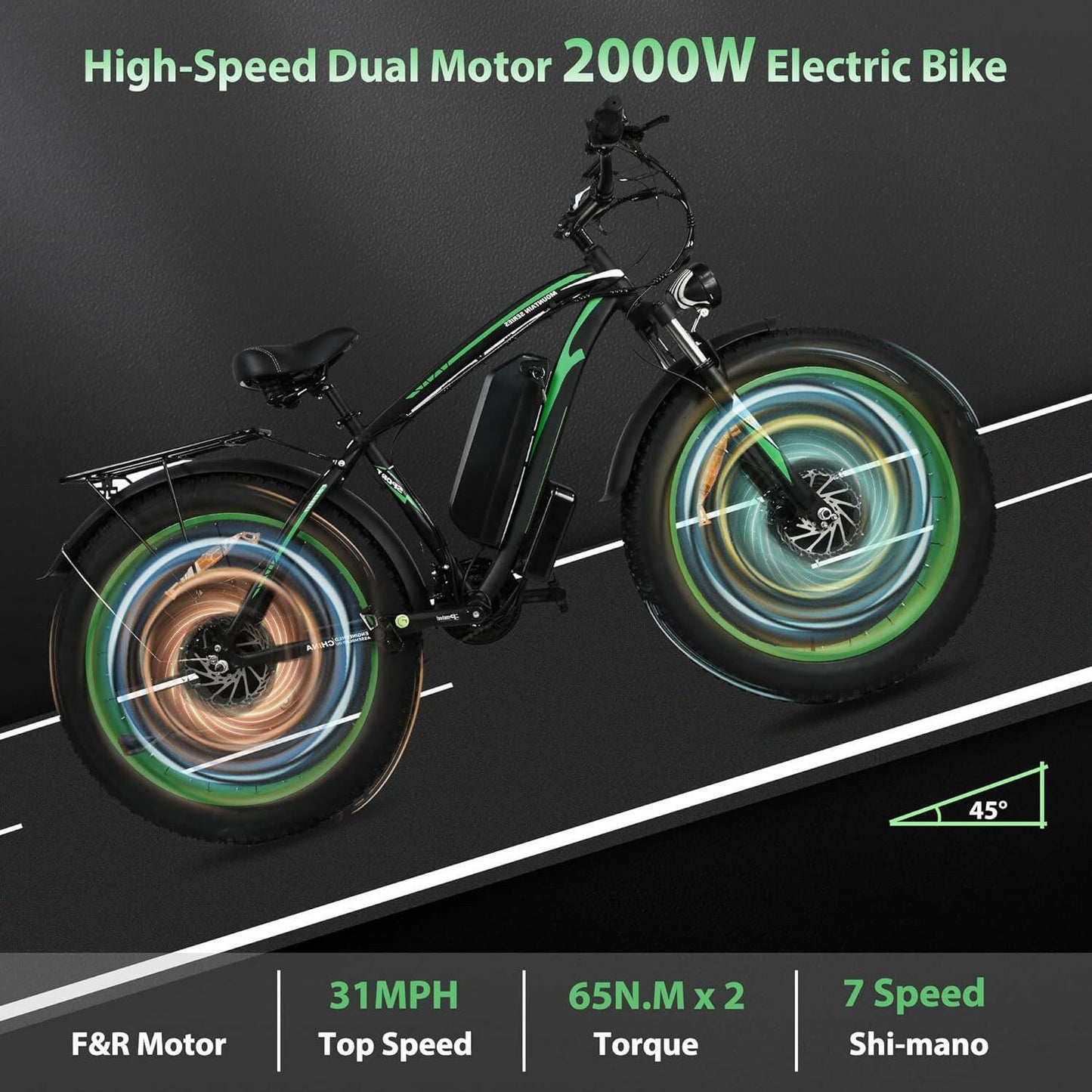 Khaki Electric Bike Adults 2000W - Electric Bike With 26 Inches Fat Tire 20AH Removable Battery, 21 Speed For Electric Mountain Ebike - NJPH Best Selling 