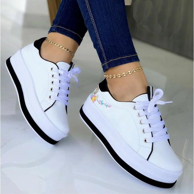 Flowers Embroidery Sneakers For Women Platform Shoes - NJPH Best Selling 