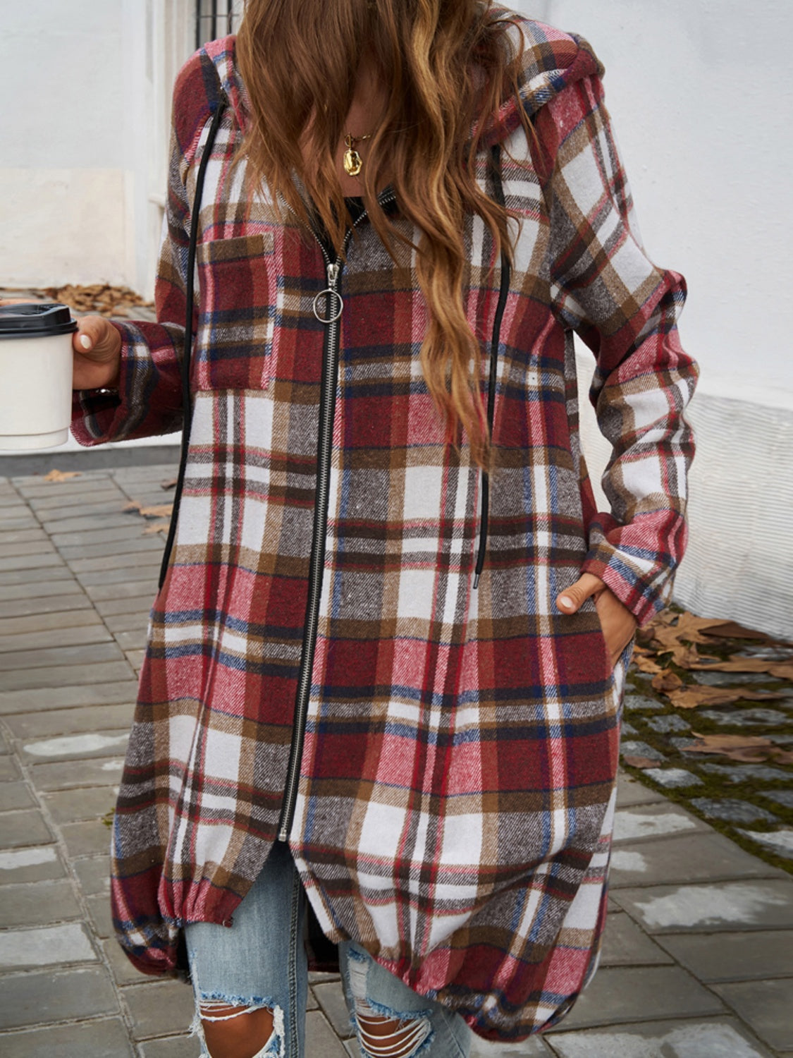 Devine Plaid Zip Up Hooded Coat - NJPH Best Selling 