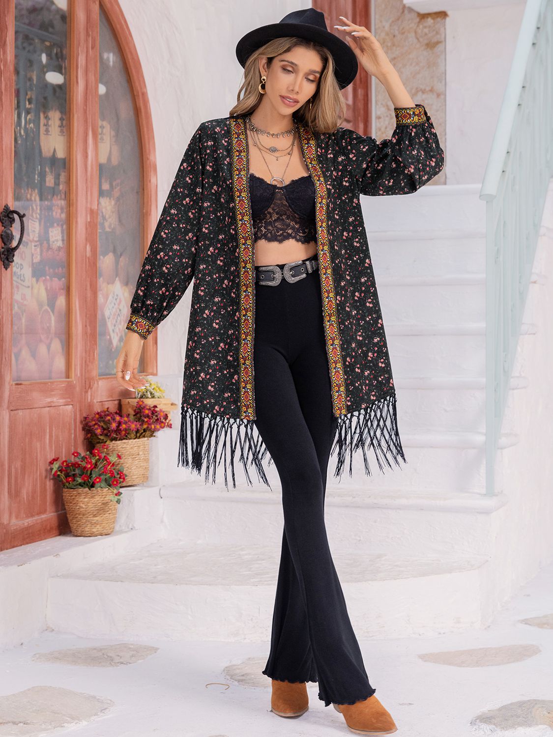 Printed Fringe Detail Cardigan - NJPH Best Selling 