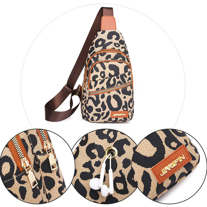 Leopard Print Sling Chest Bag With Headphone Jack Crossbody Backpack Shoulder Bag Women - NJPH Best Selling 