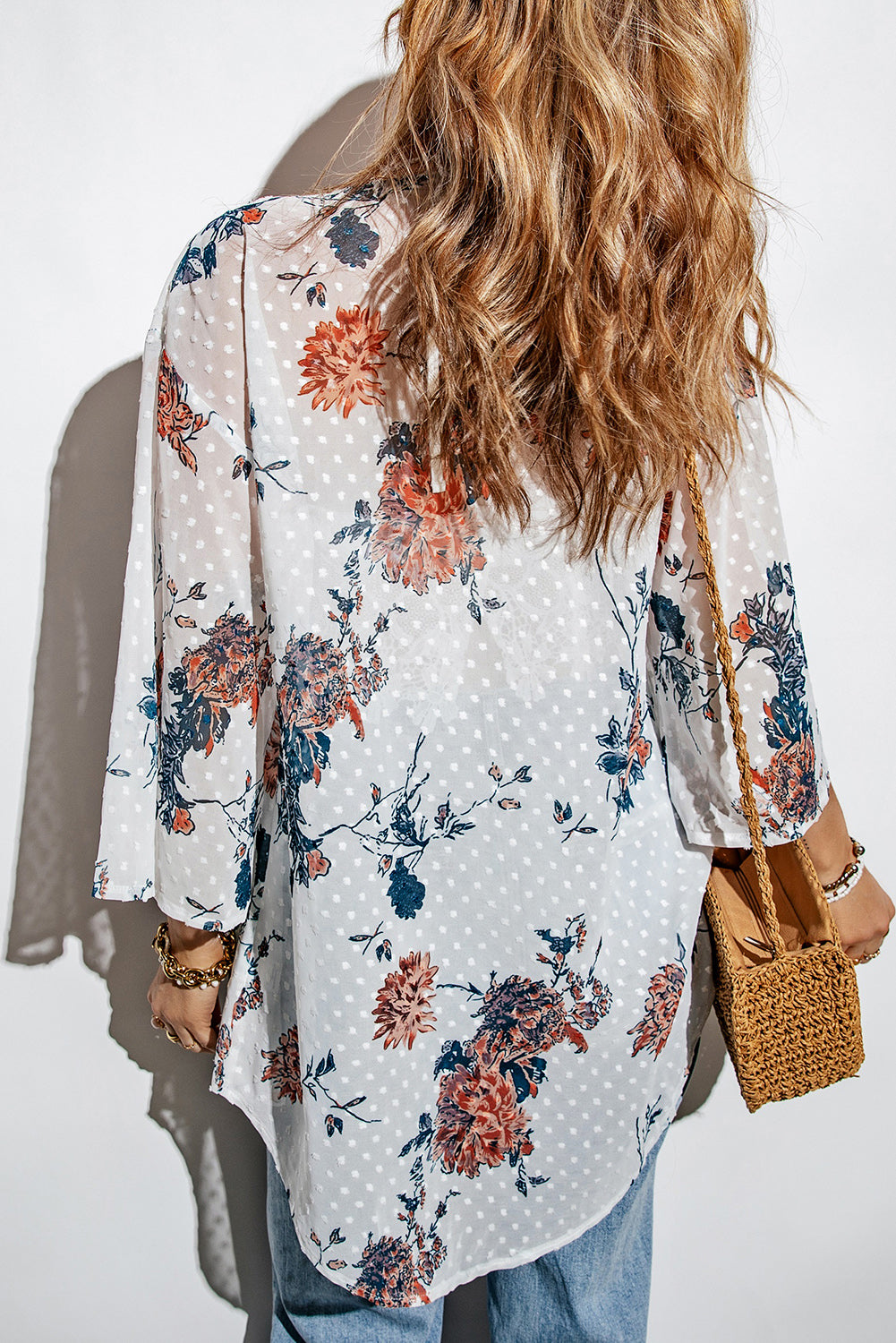 Floral Three-Quarter Sleeve Open Front Cardigan - NJPH Best Selling 